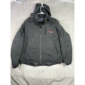 Vintage 90s Polo Sport Ralph Lauren Down Puffer Jacket Black Distressed Large